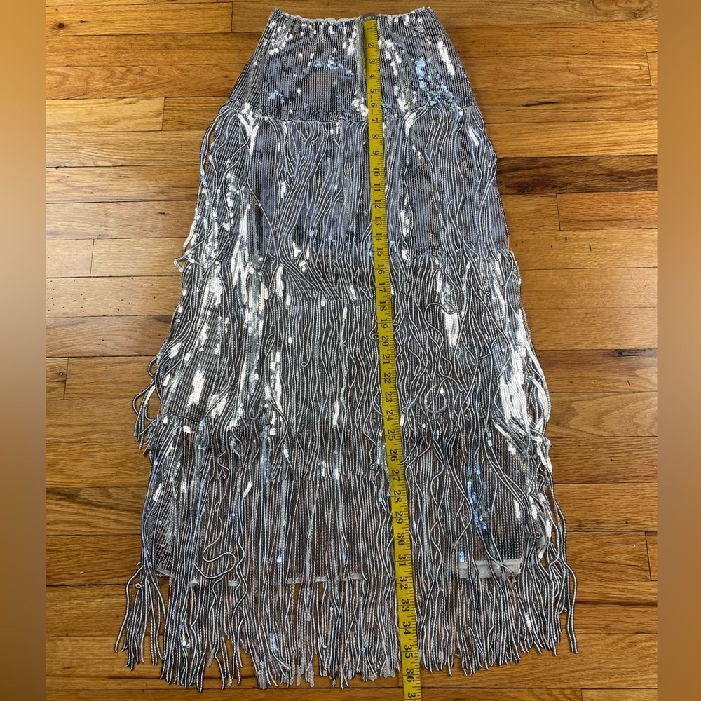 Anthropologie Maeve Tatiana Silver Sequin Fringe Skirt Size 2 - Picture 8 of 11